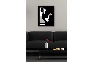 Innrammet lerretsbilde i tre - 41x56 cm - Elegant silhuett av en kvinne med dramatisk positur - Svart / Hvit / Rød - Interiør - Maleri & posters - Lerretsbilder