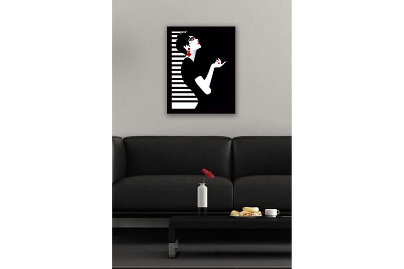 Innrammet lerretsbilde i tre - 41x56 cm - Elegant silhuett av en kvinne med dramatisk positur - Svart / Hvit / Rød - Interiør - Maleri & posters - Lerretsbilder