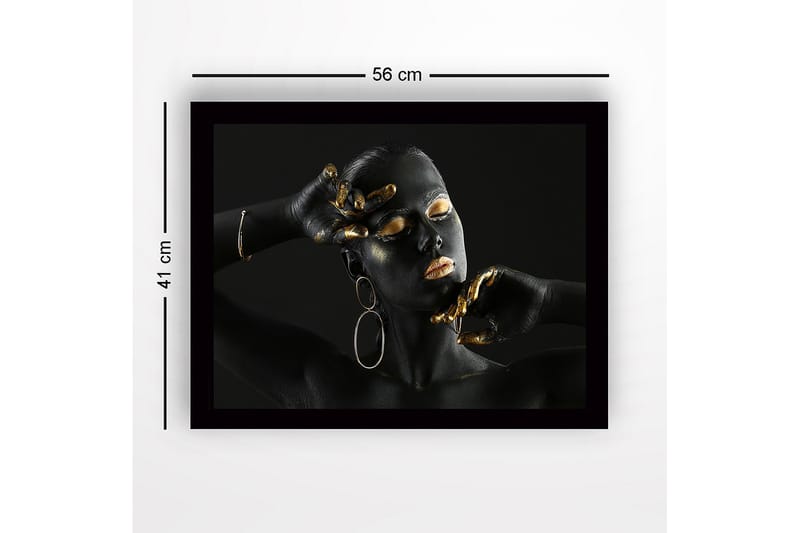 Innrammet lerretsbilde i tre - 41x56 cm - Elegant portrett av en kvinne med svart kroppsmaling og gulldetaljer - Svart / Gull - Interiør - Maleri & posters - Lerretsbilder