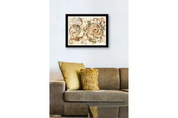 Innrammet lerretsbilde i tre - 41x56 cm - Elegante skriftruller og blomster i en harmonisk komposisjon - Lys grønn / Beige / Brun - Interiør - Maleri & posters - Lerretsbilder