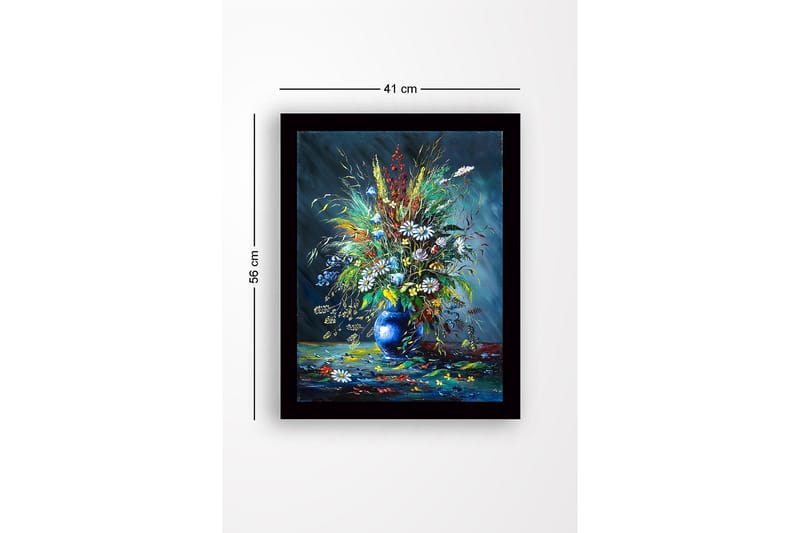 Innrammet lerretsbilde i tre - 41x56 cm - Fargerik blomsterbukett i en blå vase - Blå / Grønn / Hvit - Interiør - Maleri & posters - Lerretsbilder