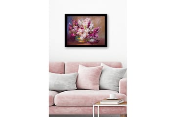 Innrammet lerretsbilde i tre - 41x56 cm - Fargerik blomsterbukett i en bolle - Lilla / Hvit / Grønn - Interiør - Maleri & posters - Lerretsbilder
