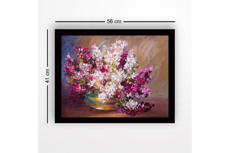 Innrammet lerretsbilde i tre - 41x56 cm - Fargerik blomsterbukett i en bolle - Lilla / Hvit / Grønn - Interiør - Maleri & posters - Lerretsbilder