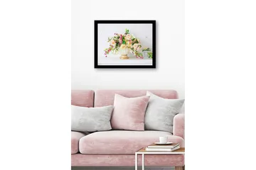 Innrammet lerretsbilde i tre - 41x56 cm - Fargerik blomsterbukett i en elegant vase - Lys rosa / Grønn / Hvit - Interiør - Maleri & posters - Lerretsbilder