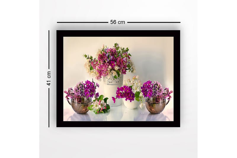 Innrammet lerretsbilde i tre - 41x56 cm - Fargerik blomsterbukett i forskjellige nyanser av lilla og hvitt - Lilla / Hvit - Interiør - Maleri & posters - Lerretsbilder