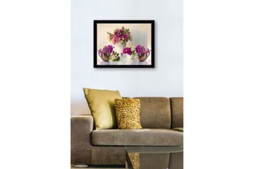 Innrammet lerretsbilde i tre - 41x56 cm - Fargerik blomsterbukett i forskjellige nyanser av lilla og hvitt - Lilla / Hvit - Interiør - Maleri & posters - Lerretsbilder