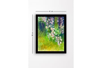 Innrammet lerretsbilde i tre - 41x56 cm - Fargerik blomsterbukett i frodige omgivelser - Grønn / Rosa / Hvit - Interiør - Maleri & posters - Lerretsbilder