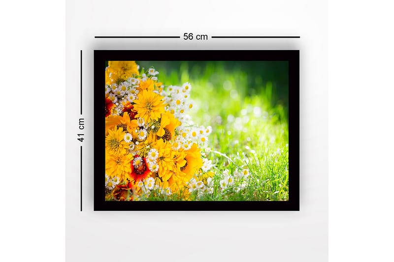 Innrammet lerretsbilde i tre - 41x56 cm - Fargerik blomsterbukett i gult og hvitt - Gul / Hvit - Interiør - Maleri & posters - Lerretsbilder