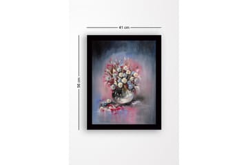 Innrammet lerretsbilde i tre - 41x56 cm - Fargerik blomsterbukett i vase - Blå / Hvit / Rosa - Interiør - Maleri & posters - Lerretsbilder