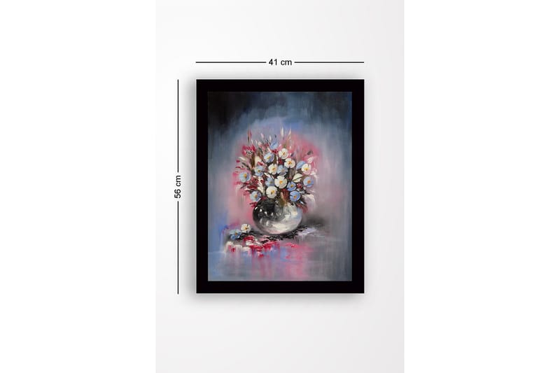 Innrammet lerretsbilde i tre - 41x56 cm - Fargerik blomsterbukett i vase - Blå / Hvit / Rosa - Interiør - Maleri & posters - Lerretsbilder