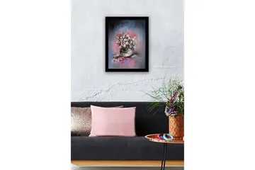 Innrammet lerretsbilde i tre - 41x56 cm - Fargerik blomsterbukett i vase - Blå / Hvit / Rosa - Interiør - Maleri & posters - Lerretsbilder