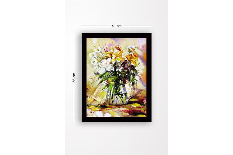 Innrammet lerretsbilde i tre - 41x56 cm - Fargerik blomsterbukett i vase - Hvit / Gul / Grønn - Interiør - Maleri & posters - Lerretsbilder