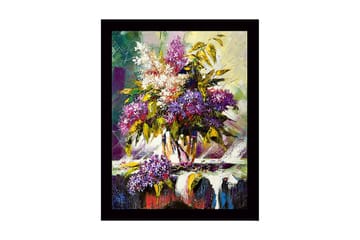 Innrammet lerretsbilde i tre - 41x56 cm - Fargerik blomsterbukett i vase - Lilla / Grønn / Hvit - Interiør - Maleri & posters - Lerretsbilder