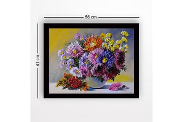 Innrammet lerretsbilde i tre - 41x56 cm - Fargerik blomsterbukett i vase - Lilla / Gul / Rød - Interiør - Maleri & posters - Lerretsbilder