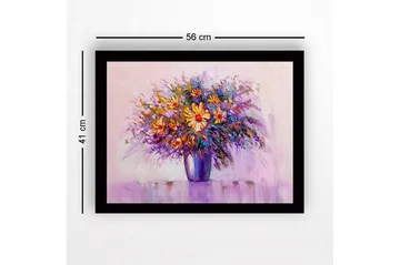 Innrammet lerretsbilde i tre - 41x56 cm - Fargerik blomsterbukett i vase - Lilla / Oransje / Gul - Interiør - Maleri & posters - Lerretsbilder
