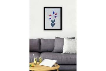 Innrammet lerretsbilde i tre - 41x56 cm - Fargerik blomsterbukett med stiliserte knopper - Rød / Blå / Grønn - Interiør - Maleri & posters - Lerretsbilder