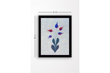 Innrammet lerretsbilde i tre - 41x56 cm - Fargerik blomsterbukett med stiliserte knopper - Rød / Blå / Grønn - Interiør - Maleri & posters - Lerretsbilder