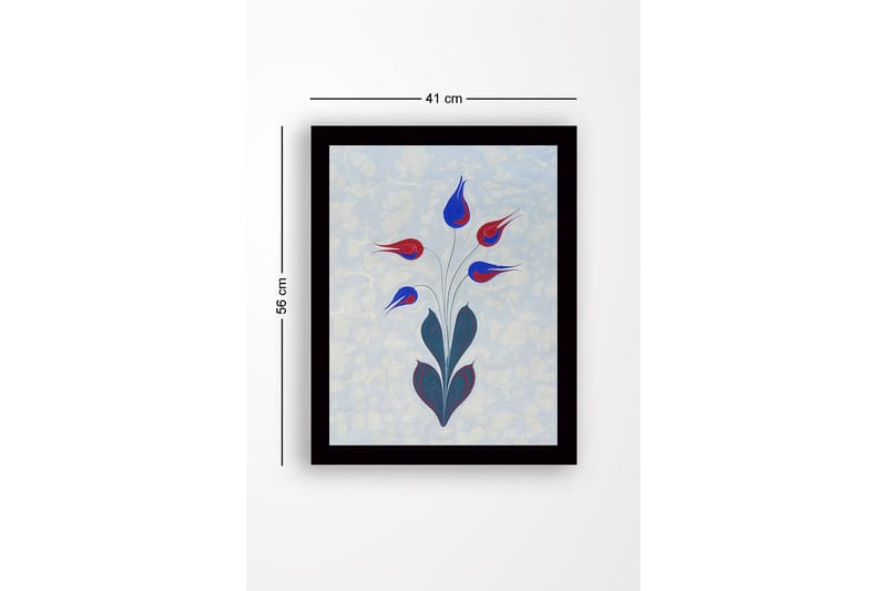 Innrammet lerretsbilde i tre - 41x56 cm - Fargerik blomsterbukett med stiliserte knopper - Rød / Blå / Grønn - Interiør - Maleri & posters - Lerretsbilder