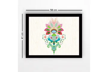 Innrammet lerretsbilde i tre - 41x56 cm - Fargerik blomsterdesign med detaljerte blader og mønstre - Rosa / Grønn / Blå - Interiør - Maleri & posters - Lerretsbilder