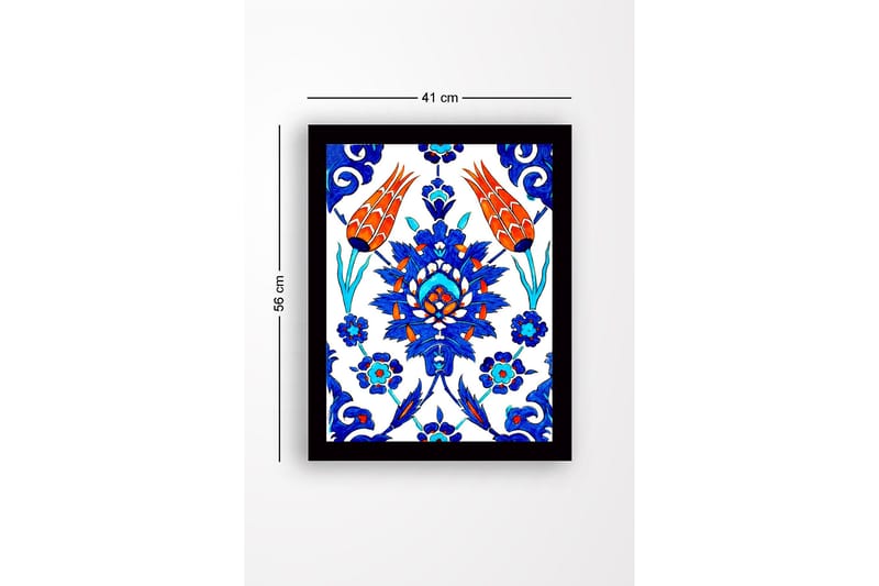 Innrammet lerretsbilde i tre - 41x56 cm - Fargerik blomsterdesign med stiliserte blomster og bladverk - Blå / Rød / Grønn - Interiør - Maleri & posters - Lerretsbilder