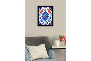 Innrammet lerretsbilde i tre - 41x56 cm - Fargerik blomsterdesign med stiliserte blomster og bladverk - Blå / Rød / Grønn - Interiør - Maleri & posters - Lerretsbilder