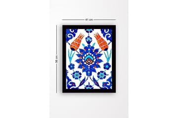 Innrammet lerretsbilde i tre - 41x56 cm - Fargerik blomsterdesign med stiliserte blomster og bladverk - Blå / Rød / Grønn - Interiør - Maleri & posters - Lerretsbilder