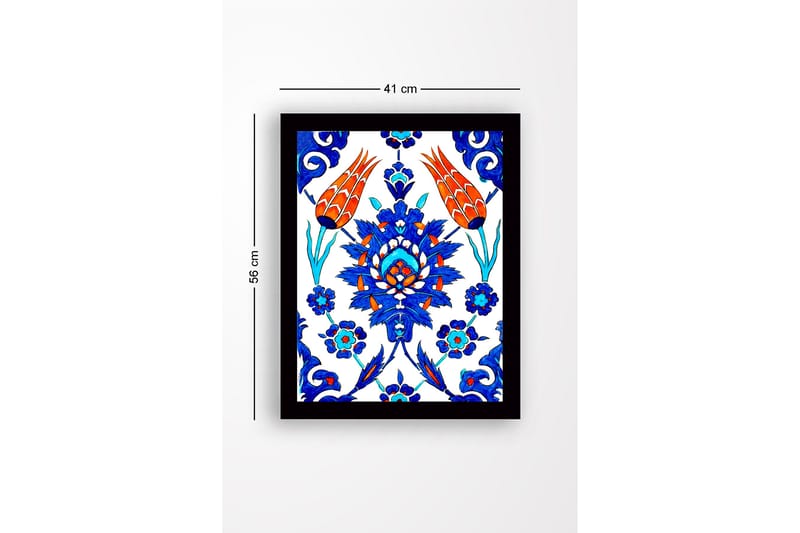 Innrammet lerretsbilde i tre - 41x56 cm - Fargerik blomsterdesign med stiliserte blomster og bladverk - Blå / Rød / Grønn - Interiør - Maleri & posters - Lerretsbilder