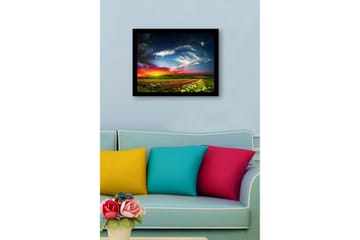 Innrammet lerretsbilde i tre - 41x56 cm - Fargerik blomstereng under en dramatisk solnedgang - Rød / Gul / Grønn - Interiør - Maleri & posters - Lerretsbilder