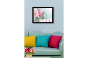 Innrammet lerretsbilde i tre - 41x56 cm - Fargerik bukett med hyasinter i en glassvase - Lys rosa / Lys blå / Mintgrønn - Interiør - Maleri & posters - Lerretsbilder