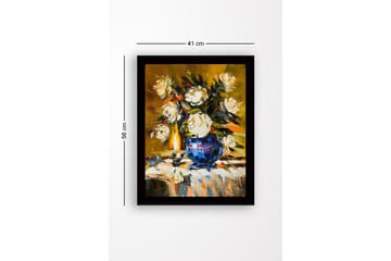 Innrammet lerretsbilde i tre - 41x56 cm - Fargerik bukett med roser i en blå vase - Hvit / Blå / Grønn - Interiør - Maleri & posters - Lerretsbilder