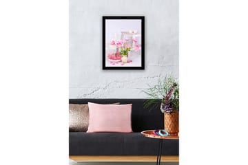 Innrammet lerretsbilde i tre - 41x56 cm - Fargerik bukett med tulipaner i en vase - Rosa / Grønn / Beige - Interiør - Maleri & posters - Lerretsbilder