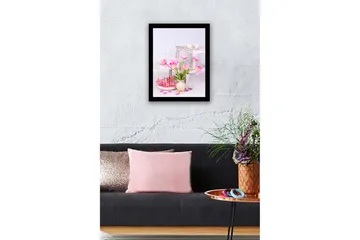 Innrammet lerretsbilde i tre - 41x56 cm - Fargerik bukett med tulipaner i en vase - Rosa / Grønn / Beige - Interiør - Maleri & posters - Lerretsbilder