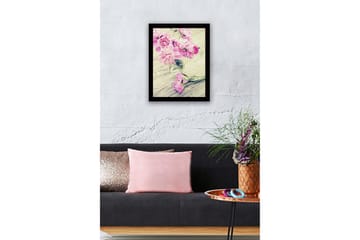Innrammet lerretsbilde i tre - 41x56 cm - Fargerik bukett med peoner i en glassvase - Rosa / Grønn - Interiør - Maleri & posters - Lerretsbilder
