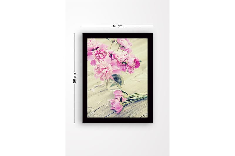 Innrammet lerretsbilde i tre - 41x56 cm - Fargerik bukett med peoner i en glassvase - Rosa / Grønn - Interiør - Maleri & posters - Lerretsbilder