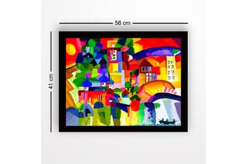 Innrammet lerretsbilde i tre - 41x56 cm - Fargerik bysilhuett med kupler og bygninger - Rød / Grønn / Blå - Interiør - Maleri & posters - Lerretsbilder