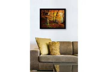 Innrammet lerretsbilde i tre - 41x56 cm - Fargerik høstskog med gyllent og oransje løvverk - Oransje / Gul / Grønn - Interiør - Maleri & posters - Lerretsbilder