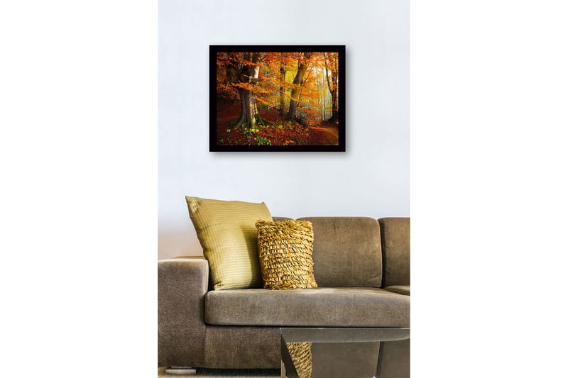 Innrammet lerretsbilde i tre - 41x56 cm - Fargerik høstskog med gyllent og oransje løvverk - Oransje / Gul / Grønn - Interiør - Maleri & posters - Lerretsbilder