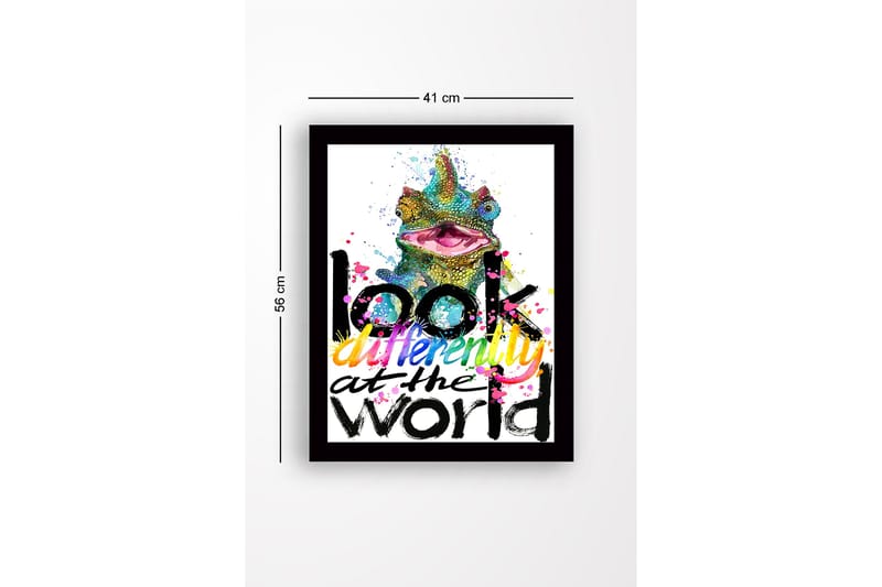 Innrammet lerretsbilde i tre - 41x56 cm - Fargerik kameleon med inspirerende tekst - Grønn / Rosa / Gul - Interiør - Maleri & posters - Lerretsbilder