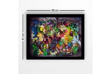 Innrammet lerretsbilde i tre - 41x56 cm - Fargerik samling av høstblader og bær - Grønn / Rød / Gul - Interiør - Maleri & posters - Lerretsbilder