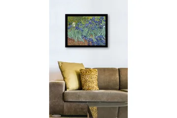 Innrammet lerretsbilde i tre - 41x56 cm - Fargerik samling av irisblomster - Blå / Grønn / Brun - Interiør - Maleri & posters - Lerretsbilder