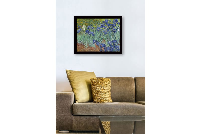 Innrammet lerretsbilde i tre - 41x56 cm - Fargerik samling av irisblomster - Blå / Grønn / Brun - Interiør - Maleri & posters - Lerretsbilder
