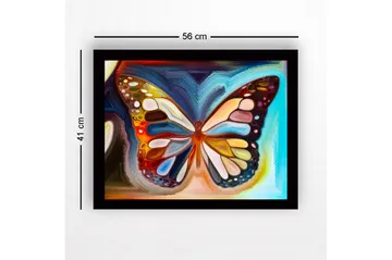 Innrammet lerretsbilde i tre - 41x56 cm - Fargerik sommerfugl med detaljerte mønstre - Blå / Oransje / Gul - Interiør - Maleri & posters - Lerretsbilder