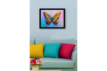 Innrammet lerretsbilde i tre - 41x56 cm - Fargerik sommerfugl med detaljerte vinger - Gull / Brun / Turkis - Interiør - Maleri & posters - Lerretsbilder