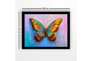 Innrammet lerretsbilde i tre - 41x56 cm - Fargerik sommerfugl med detaljerte vinger - Gull / Brun / Turkis - Interiør - Maleri & posters - Lerretsbilder