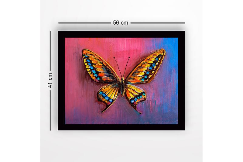Innrammet lerretsbilde i tre - 41x56 cm - Fargerik sommerfugl med detaljerte vinger - Oransje / Blå / Rosa - Interiør - Maleri & posters - Lerretsbilder