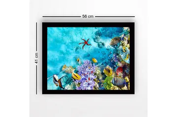 Innrammet lerretsbilde i tre - 41x56 cm - Fargerik undervannsscene med korallrev og fisk - Turkis / Lilla / Rød - Interiør - Maleri & posters - Lerretsbilder