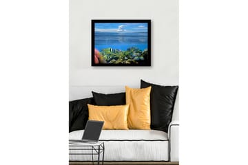 Innrammet lerretsbilde i tre - 41x56 cm - Fargerik undervannsscene med svømmende fisk og korallrev - Blå / Grønn / Gul - Interiør - Maleri & posters - Lerretsbilder