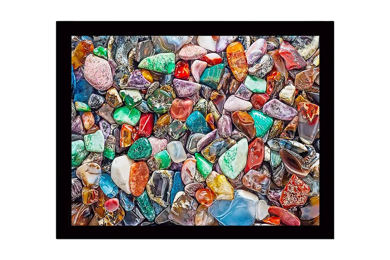 Innrammet lerretsbilde i tre - 41x56 cm - Fargerike edelstener i en rik mosaikk av former og nyanser, Grønn / Rød / Blå