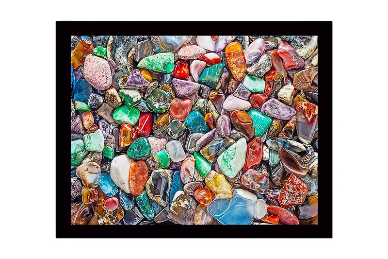 Innrammet lerretsbilde i tre - 41x56 cm - Fargerike edelstener i en rik mosaikk av former og nyanser, Grønn / Rød / Blå