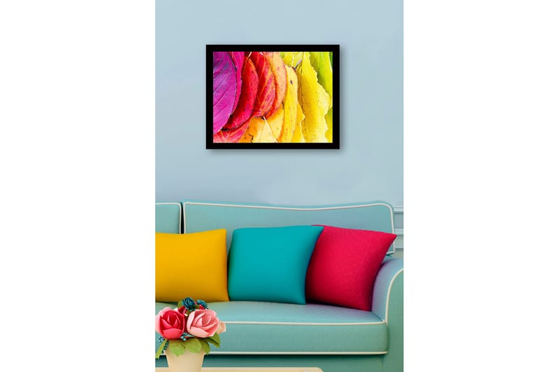 Innrammet lerretsbilde i tre - 41x56 cm - Fargerike høstblader i forskjellige nyanser - Rosa / Rød / Gul - Interiør - Maleri & posters - Lerretsbilder